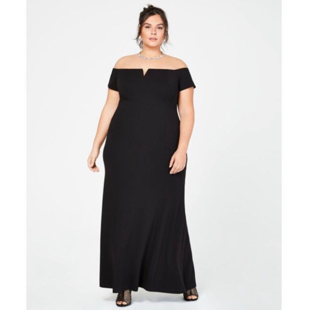 Calvin Klein Off-The-Shoulder Split-V Gown {18W}